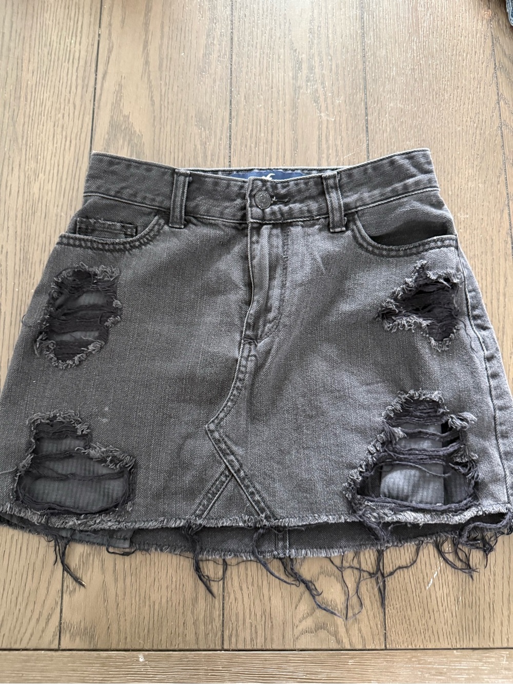 Hollister Gray Distressed Denim Mini Skirt